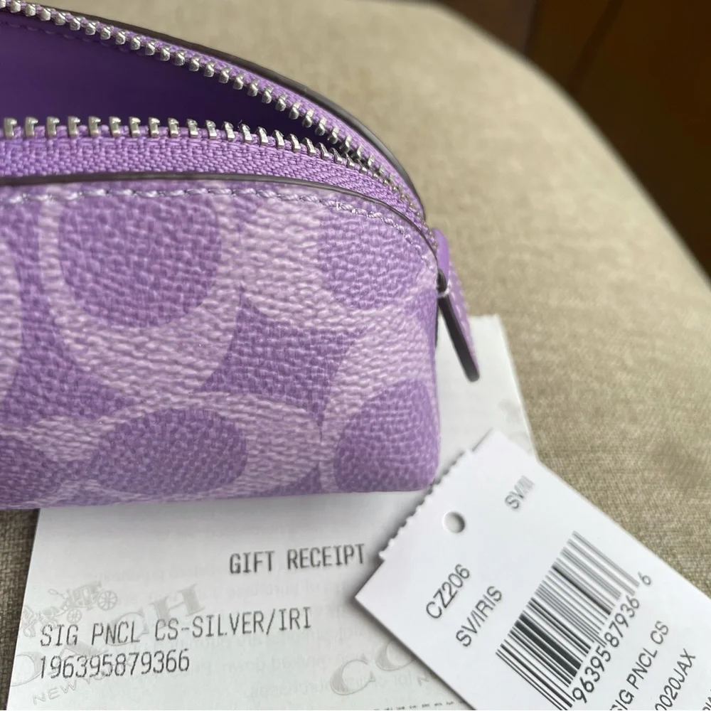 NWT！COACH PENCIL CASE IN SIGNATURE CANVAS（COACH CZ206）IRIS fast shipping